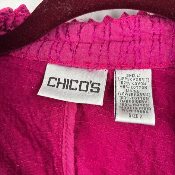 Chicos Open Jacket Size L Fuchsia Pink Embroidered Braided Pleated Texture - Picture 3 of 10